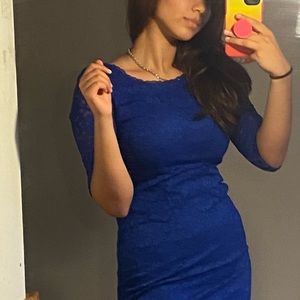 Navy Blue Mini Lace Evening Bodycon Dress